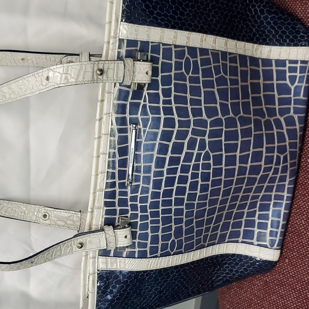 Brahmin med asher tote navy and white croc